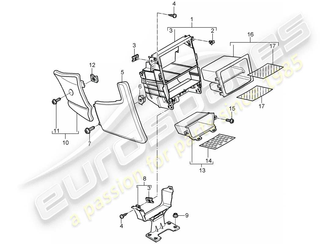 porsche 2009 (997-2 gt3) center console parts diagram