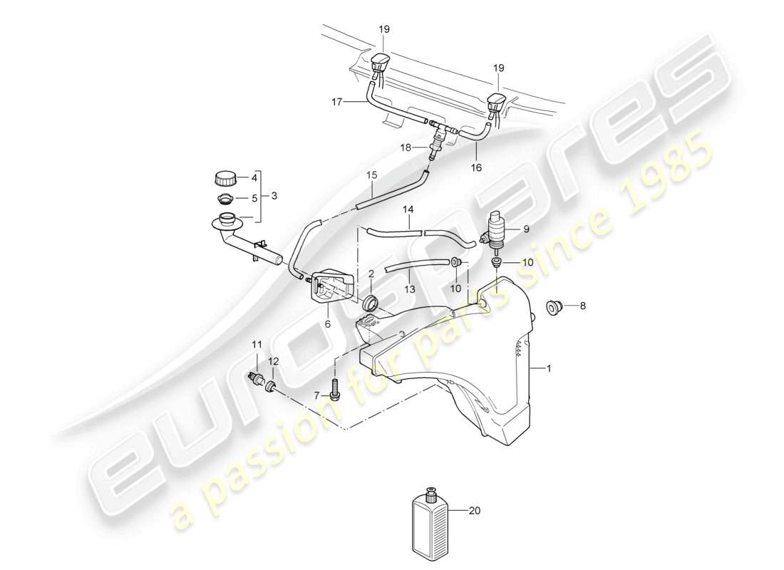 porsche 2007 (987 cayman) windscreen washer system part diagram