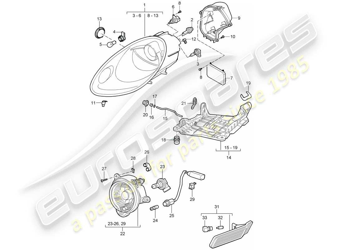 porsche 2006 (987 cayman) headlights additional headlight turn signal repeater part diagram