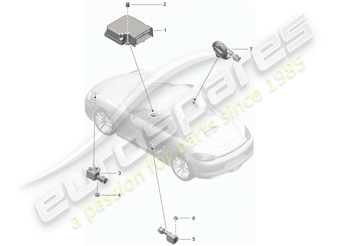 porsche 2014 (981 boxster) control unit crash sensor for airbag airbag parts diagram