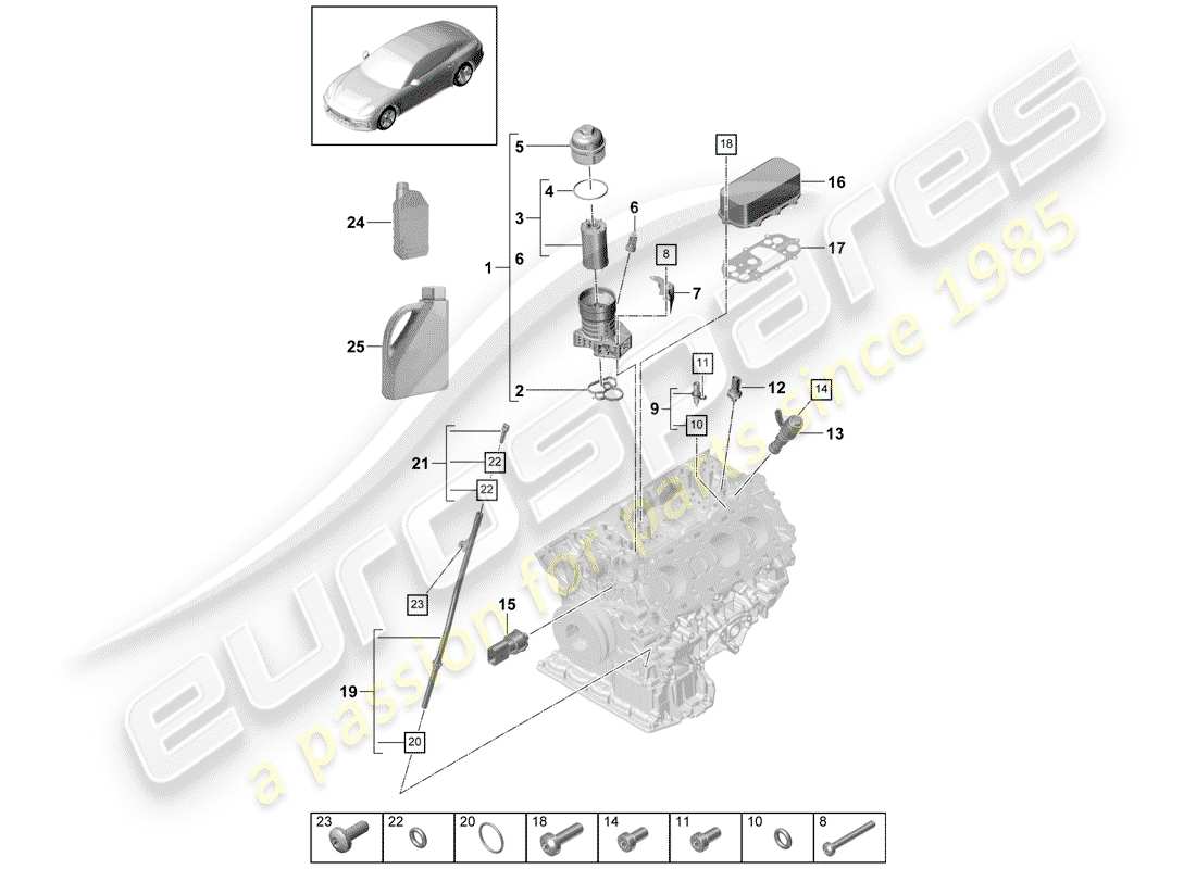porsche 2019 (panamera 971-1) oil filter console oil cooler part diagram