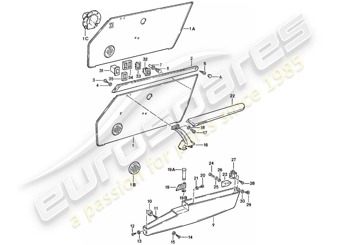porsche 1978 (911) interior equipment - doors part diagram