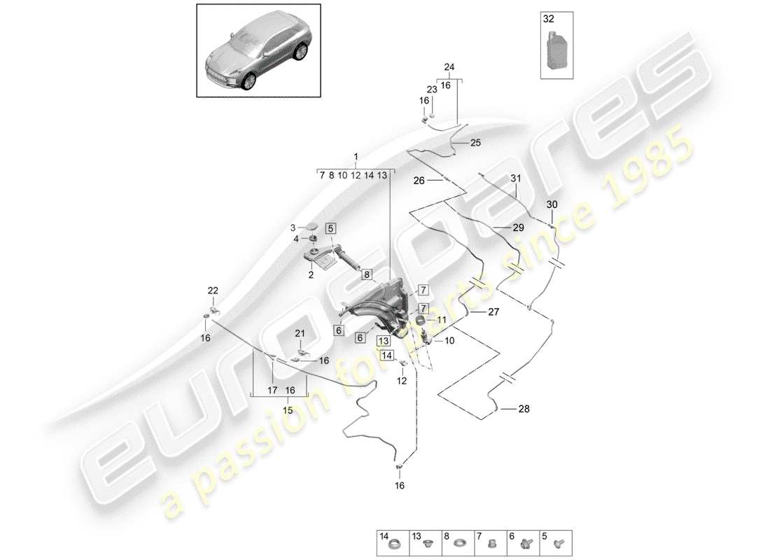porsche 2020 (macan) windscreen washer system parts diagram