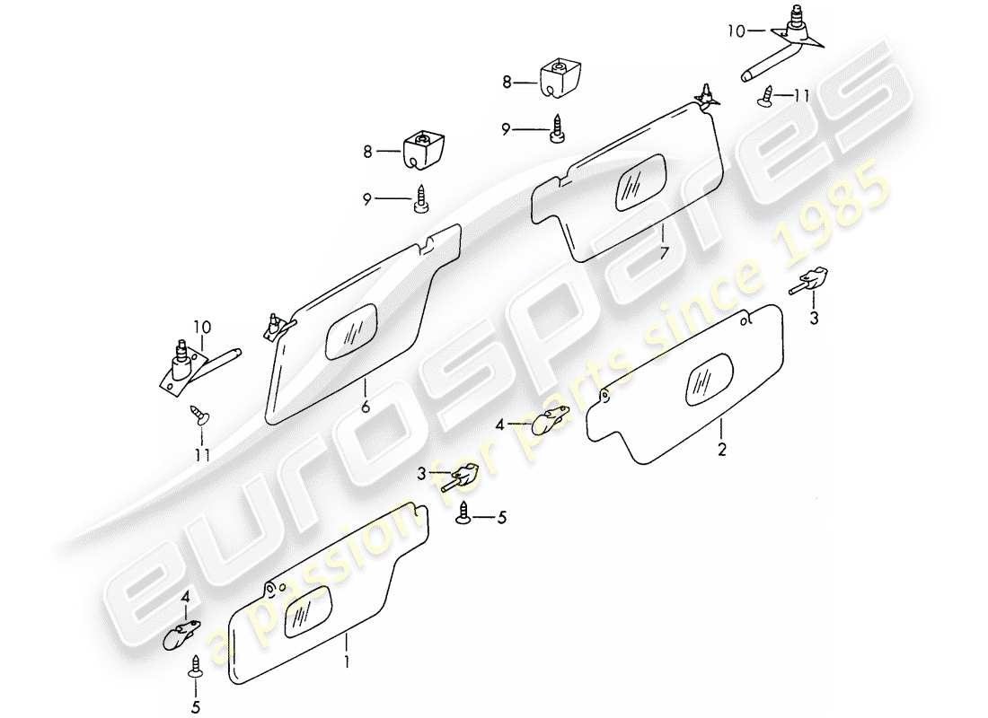 porsche 1969 (911/912) sun vizors part diagram