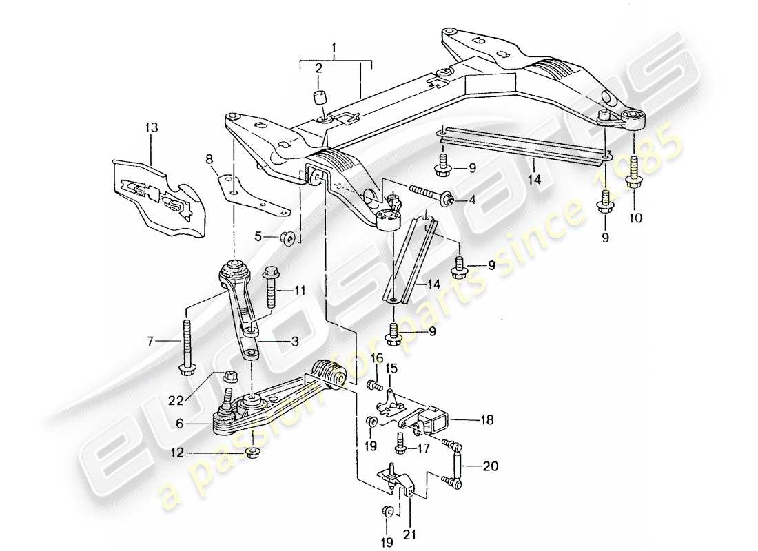 porsche 2000 (986 boxster) cross member wishbone parts diagram