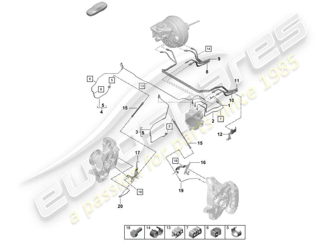 porsche 2019 (718 boxster spyder) brake line front front end part diagram