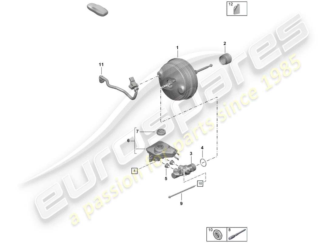 porsche 2020 (718 boxster spyder) brake master cylinder brake servo parts diagram