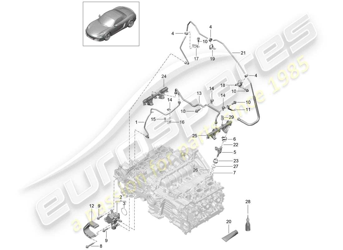 porsche 2012 (981 boxster) fuel collection pipe high pressure pump parts diagram