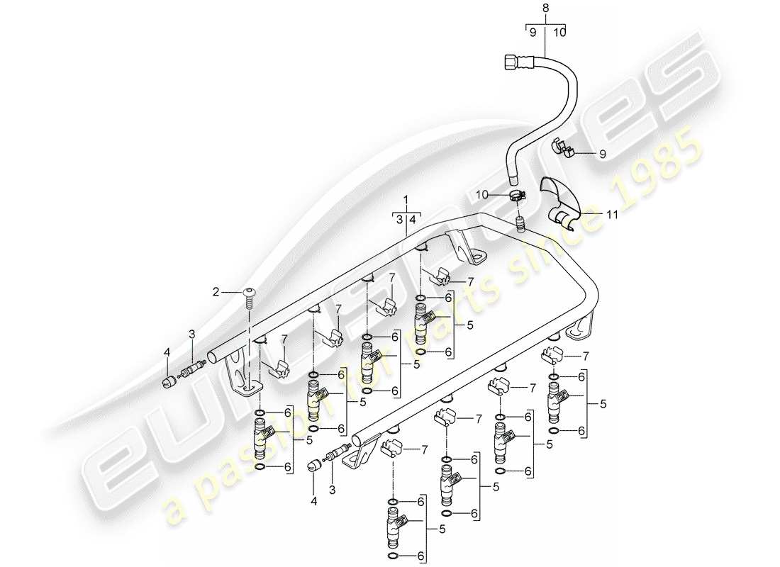 porsche cayenne (2005) fuel collection pipe parts diagram