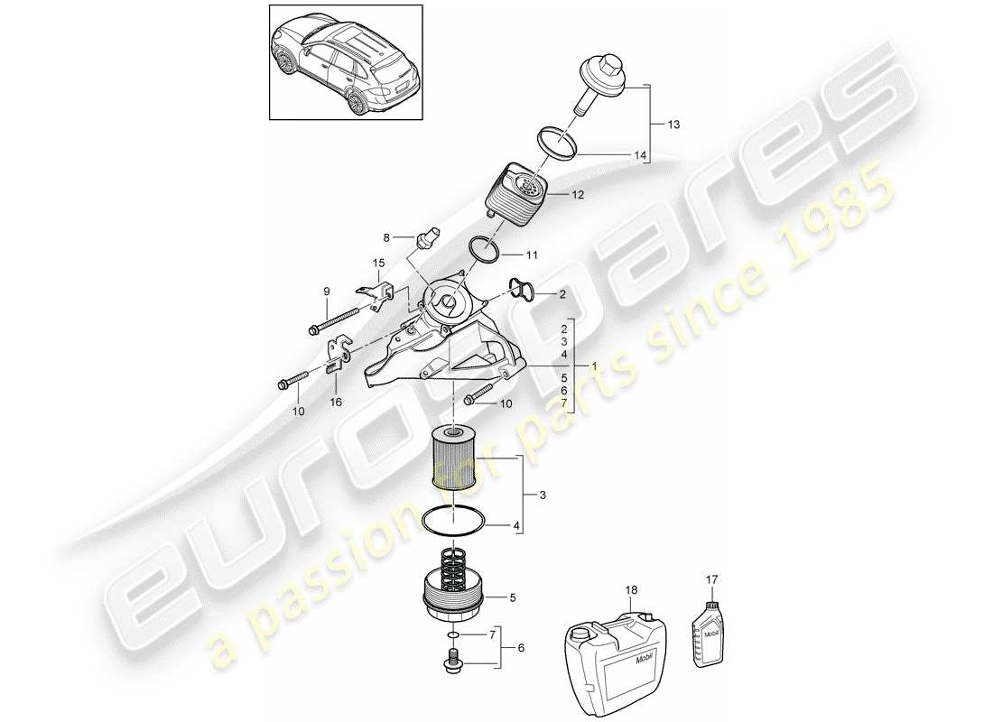 porsche 2016 (cayenne e2 92a) oil filter console oil cooler d >>- mj 2011 part diagram