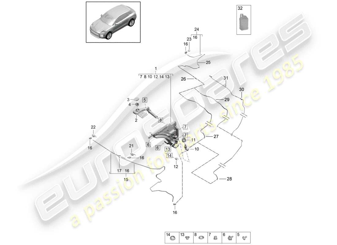 porsche macan (2019) windshield washer unit parts diagram