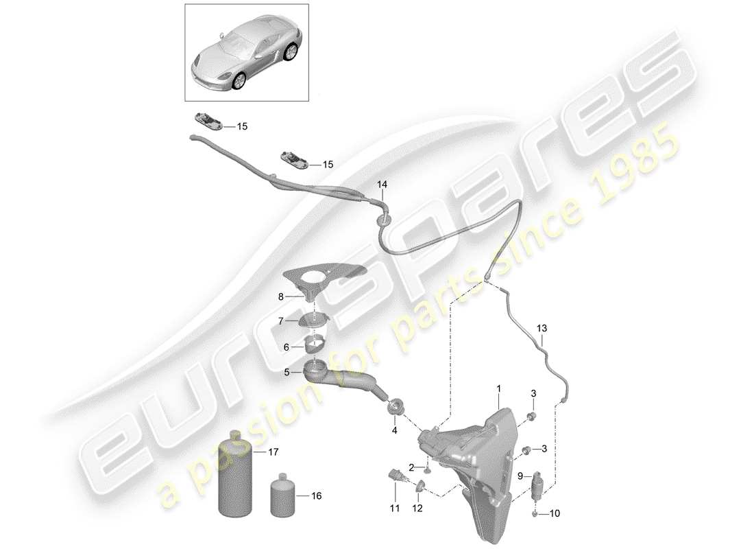 porsche 2018 (718 cayman) windscreen washer system part diagram