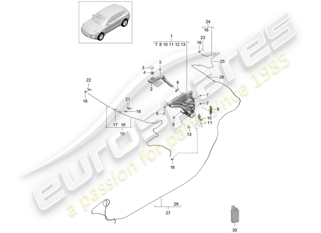 porsche 2017 (macan) windscreen washer system part diagram