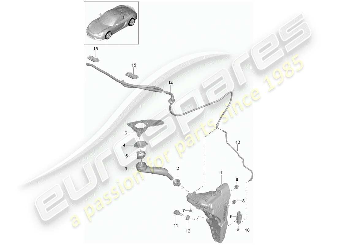porsche 2016 (981 boxster spyder) windscreen washer system parts diagram