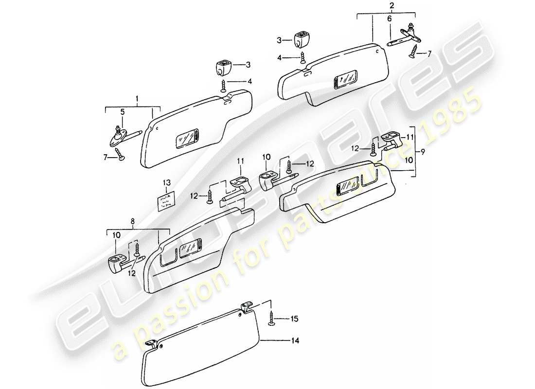 porsche 1995 (993) sun vizors part diagram