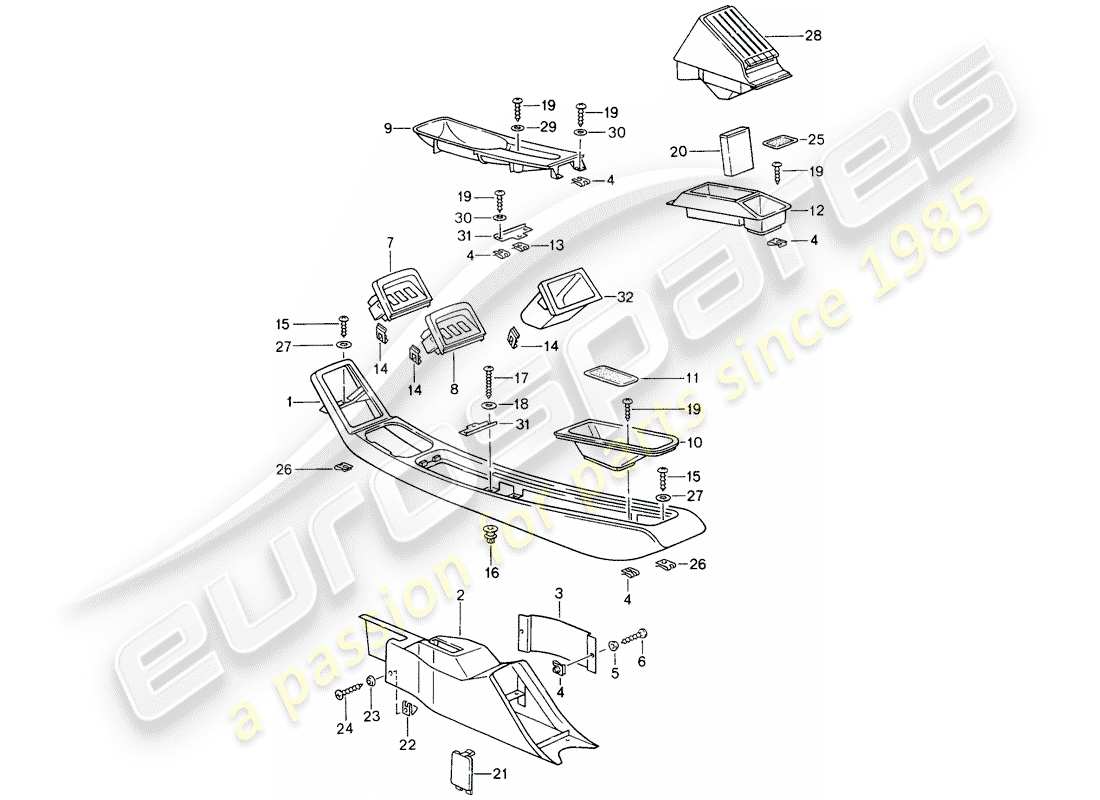 porsche 1994 (993) center console parts diagram