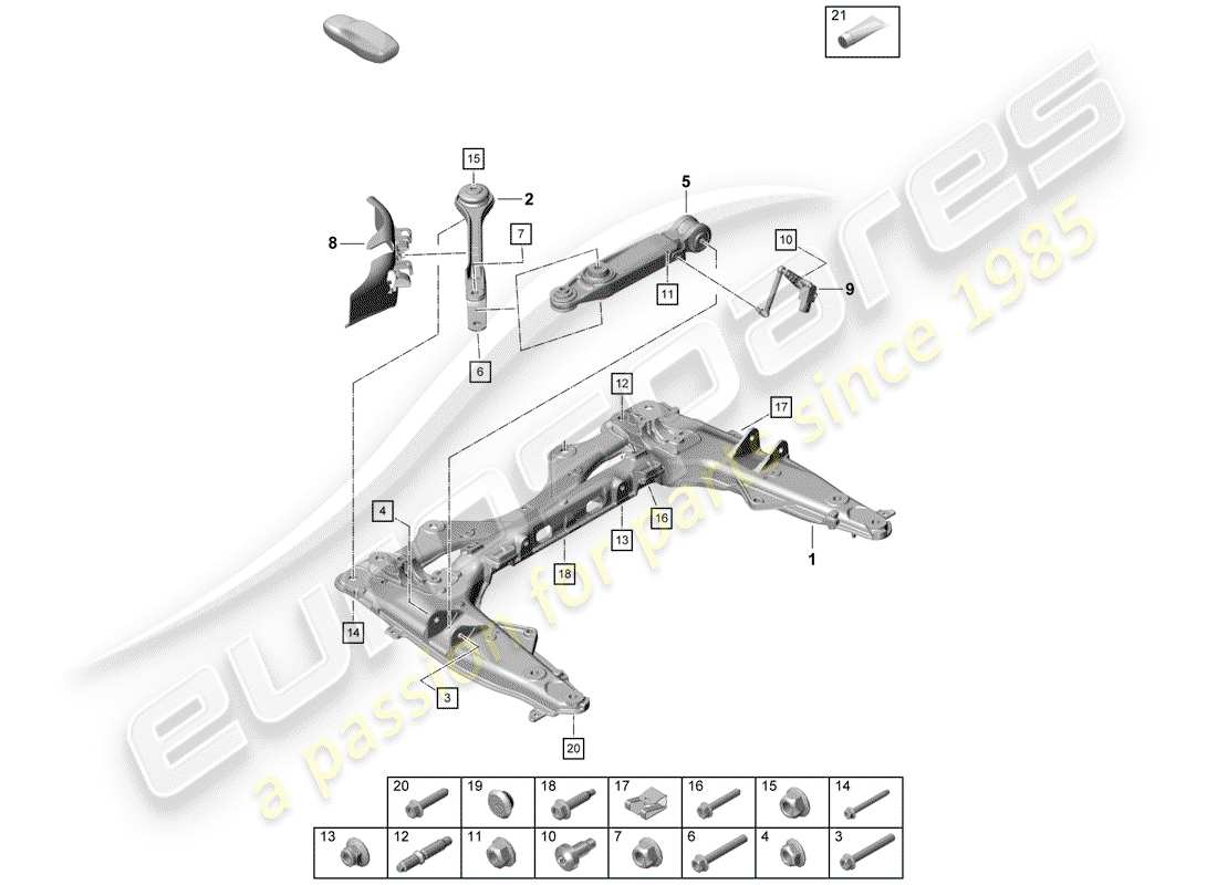 porsche 2019 (718 boxster spyder) cross member wishbone part diagram