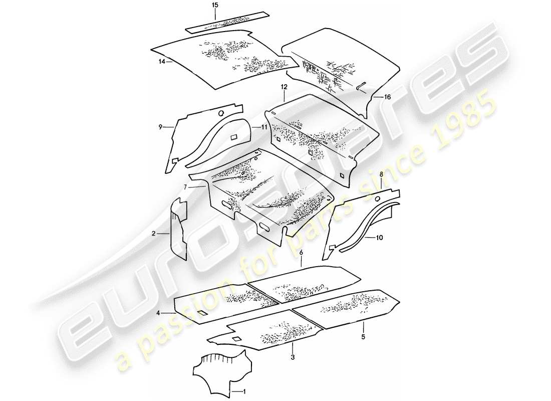 porsche 1986 (911) body shell - sound absorbers part diagram