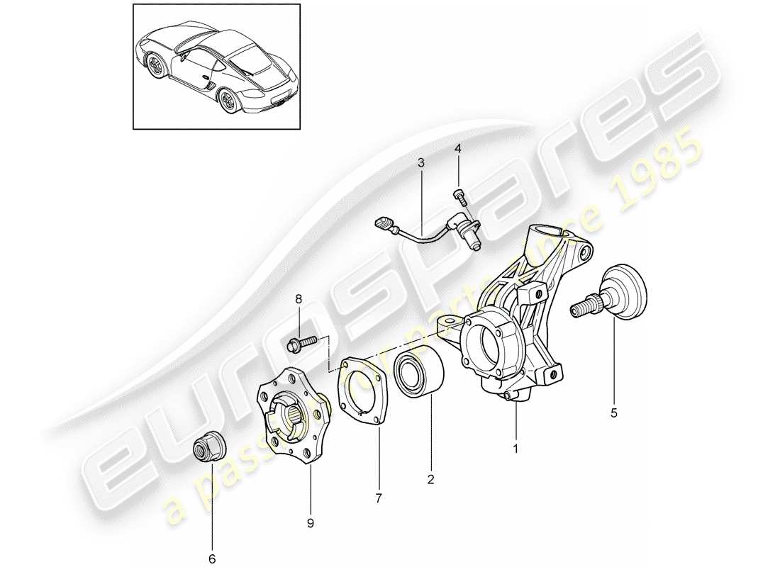 porsche 2010 (987 cayman) wheel carrier wheel hub part diagram