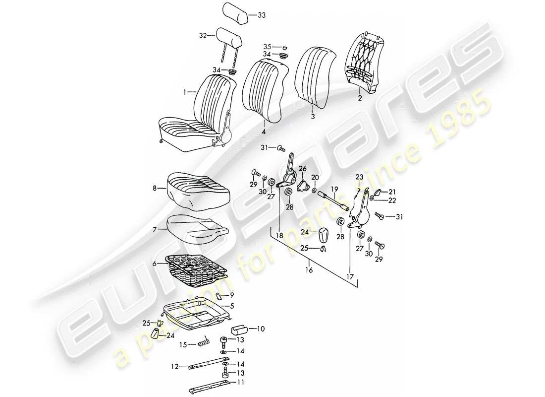 porsche 1966 (911/912) front seat - d - mj 1969>> part diagram