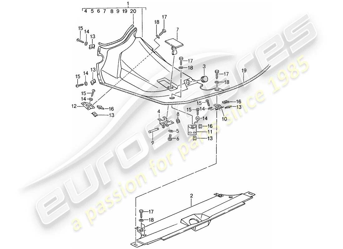 porsche 1987 (959) cover for engine compartment parts diagram