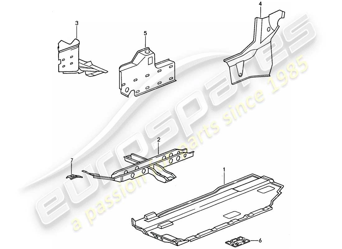 porsche 1995 (968) floor pan - reinforcement part diagram