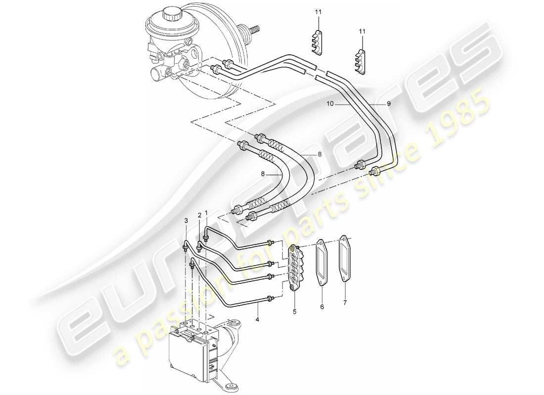 porsche 2005 (987 boxster) brake line front end parts diagram
