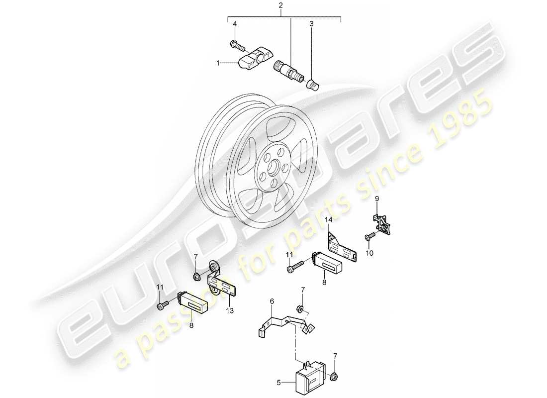 porsche 2008 (987 boxster) tyre pressure control system parts diagram