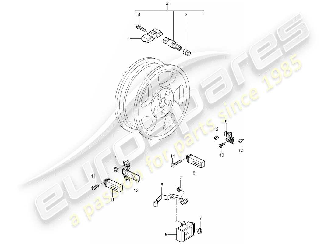 porsche 2009 997-2 turbo / gt2 tire pressure control system parts diagram