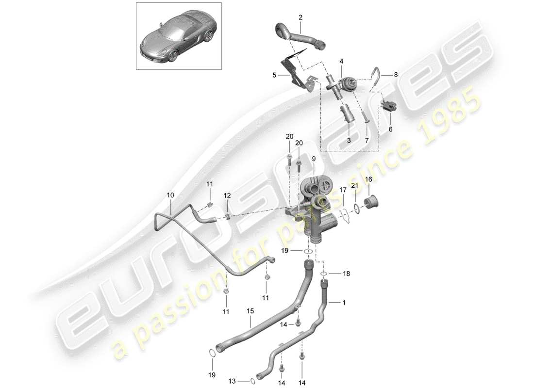 porsche 2012 (981 boxster) junction water pipe distributor for coolant coolant cooling system parts diagram