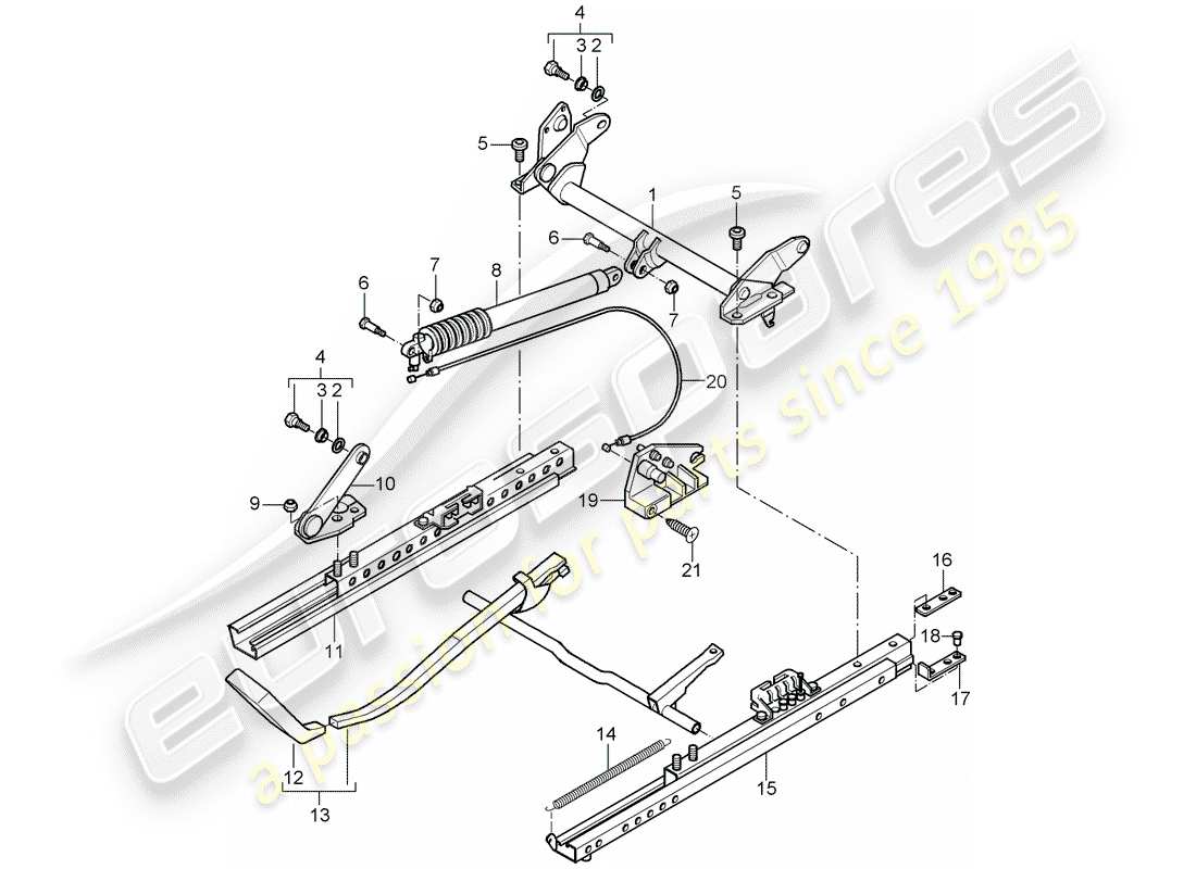 porsche 1997 (986 boxster) seat frame sports seat for vehicles with seat height adjustment part diagram