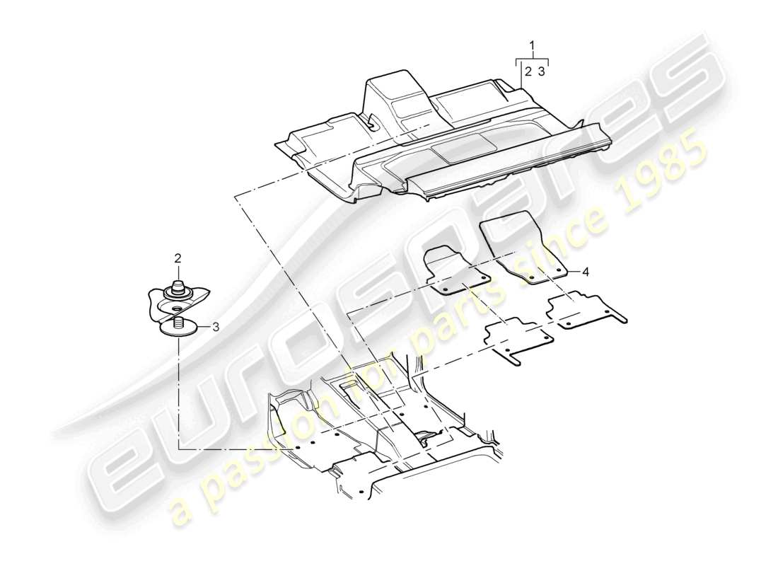 porsche 2010 (cayenne e1 9pa) flooring rear accessories parts diagram