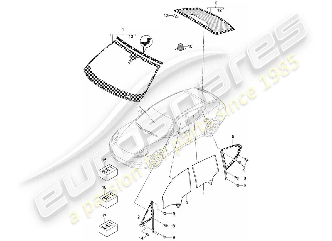 porsche 2016 (panamera 970) windscreen rear window side window d >>- mj 2013 parts diagram