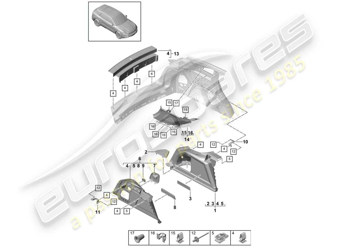 porsche 2019 (cayenne e3 9ya/9yb) luggage compartment trim side d-pillar trim parts diagram