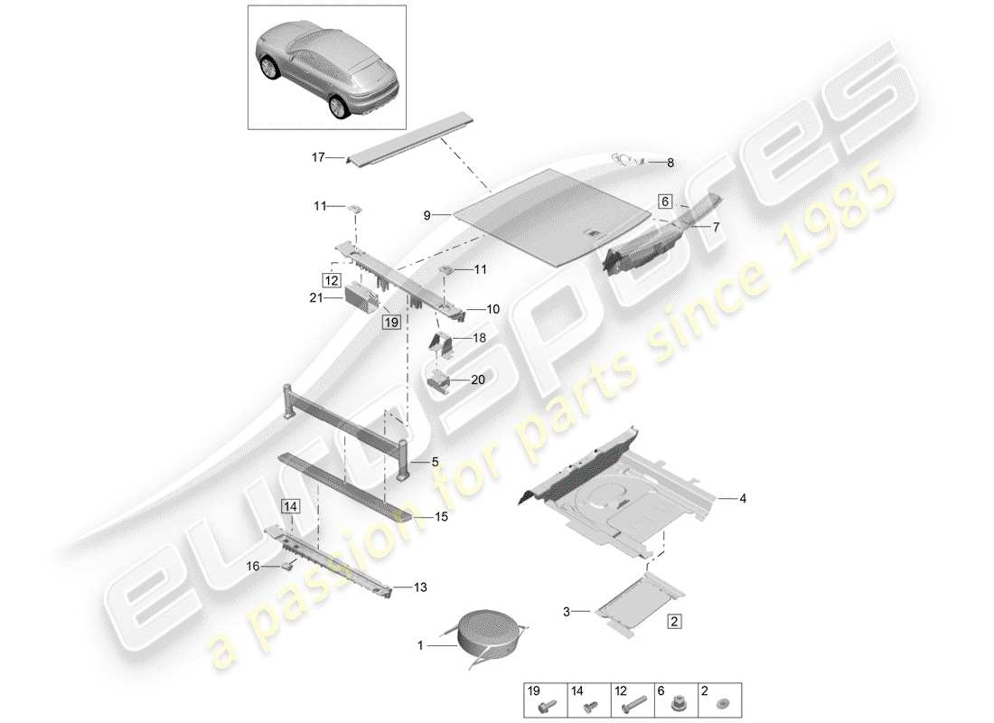 porsche 2019 (macan) trim for luggage compartment accessories luggage compartment system part diagram