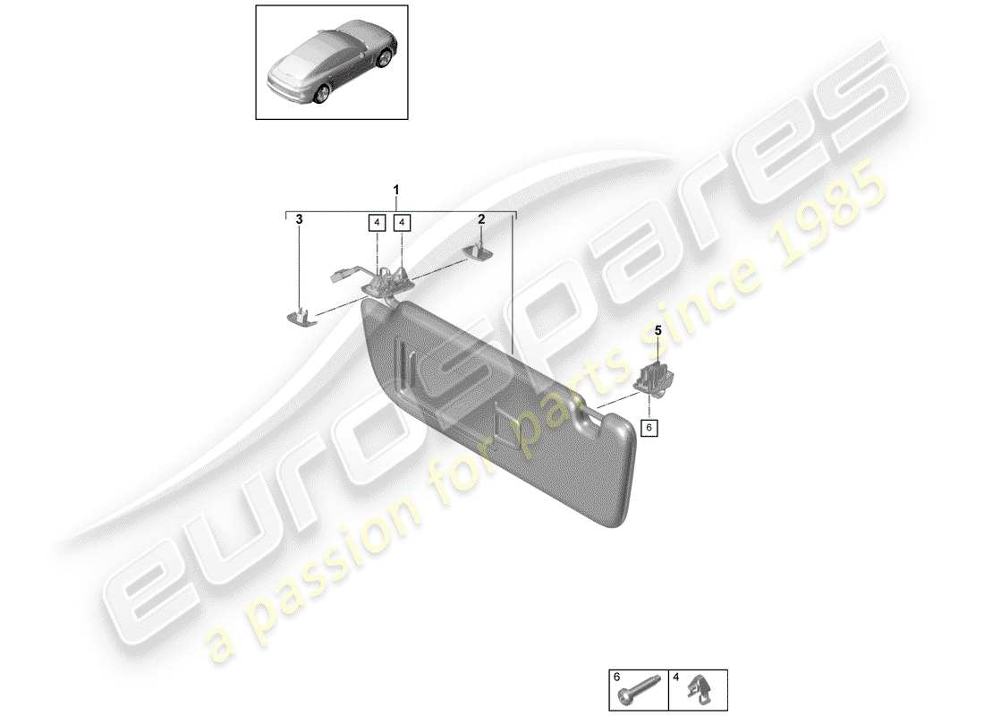 porsche 2020 (panamera 971-1) sun vizors part diagram