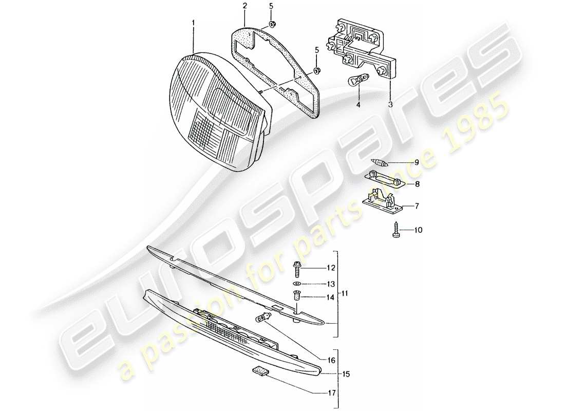 porsche 2000 (986 boxster) rear light licence plate light additional brake light parts diagram