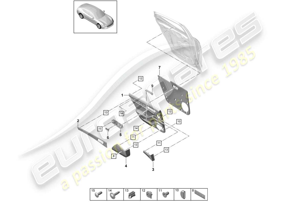 porsche 2019 (panamera 971-1) door panel rear alcantara sport turismo part diagram