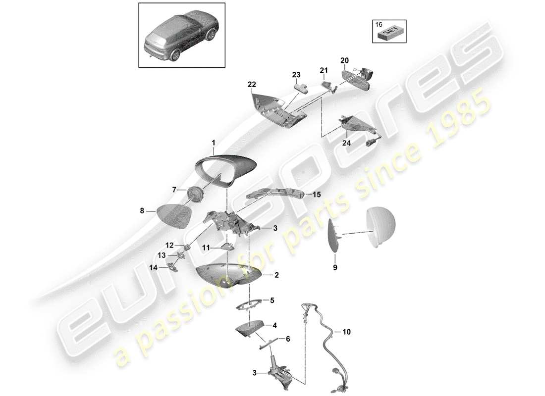 porsche 2018 (cayenne e3 9ya/9yb) interior mirror exterior mirror accessories parts diagram