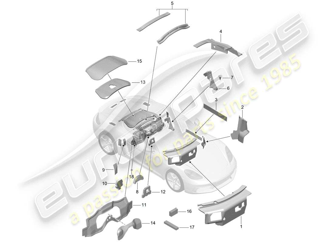 porsche 2017 (718 cayman) body sound absorber part diagram