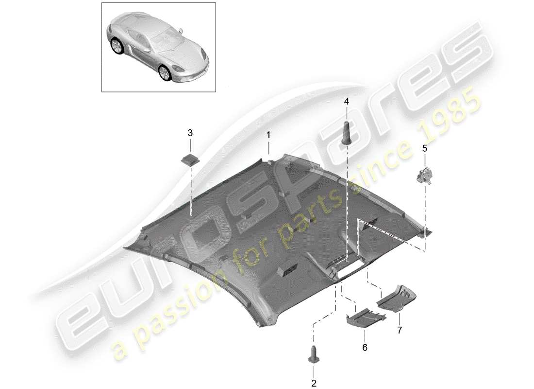 porsche 2017 (718 cayman) roof trim part diagram