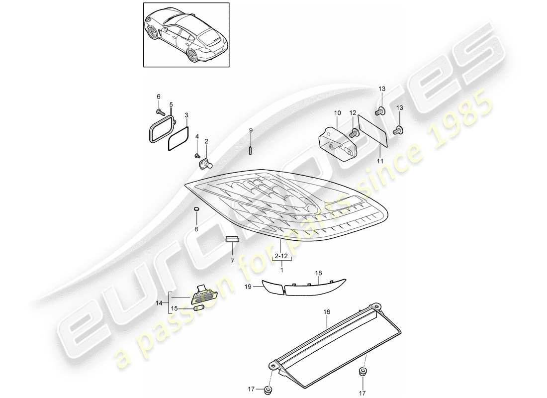 porsche 2016 (panamera 970) rear light licence plate light additional brake light parts diagram