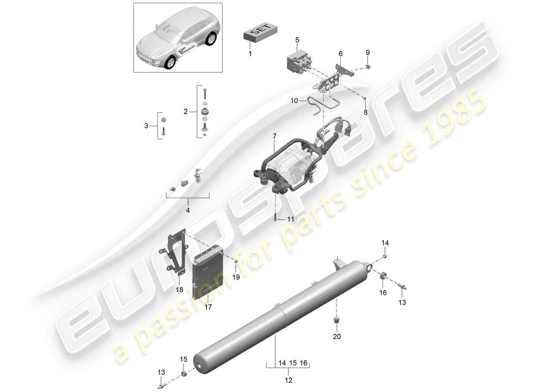 porsche 2017 (macan) adaptive suspension compressor pressure accumulator control unit part diagram