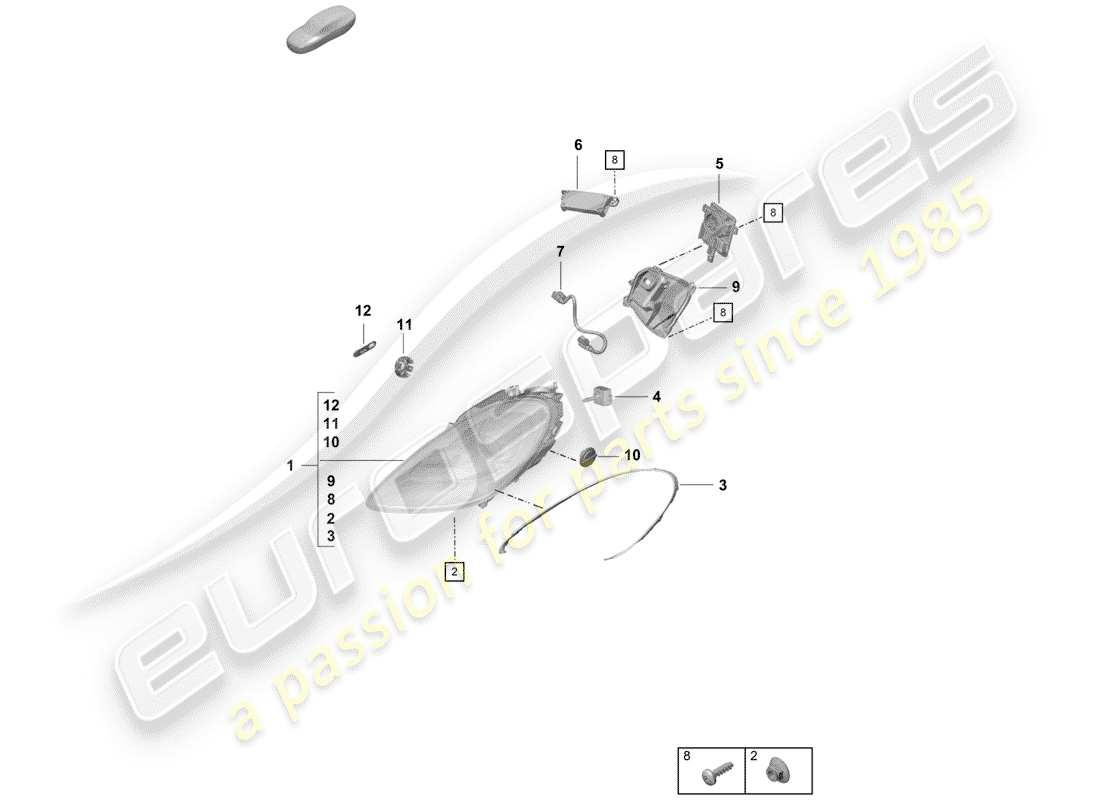 porsche 2019 (718 boxster spyder) headlights part diagram