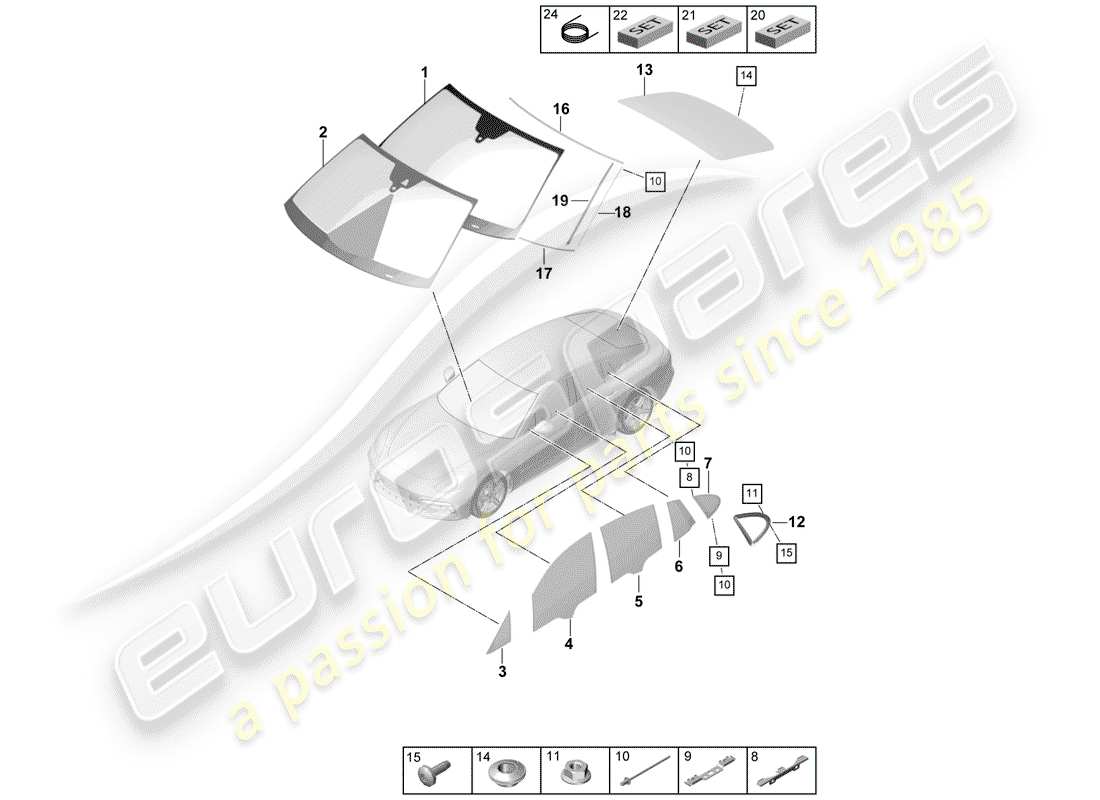 porsche 2020 (panamera 971-1) windscreen rear window part diagram