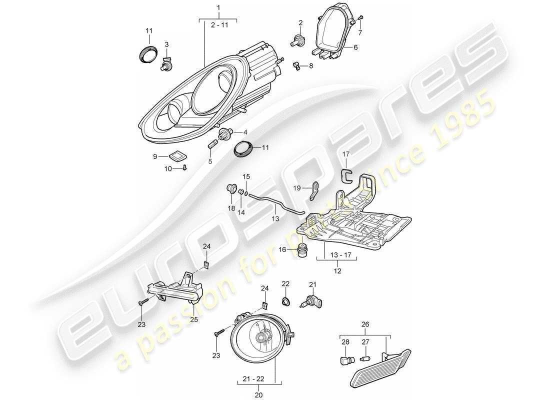 porsche 2012 (987 cayman) headlights additional headlight turn signal repeater part diagram