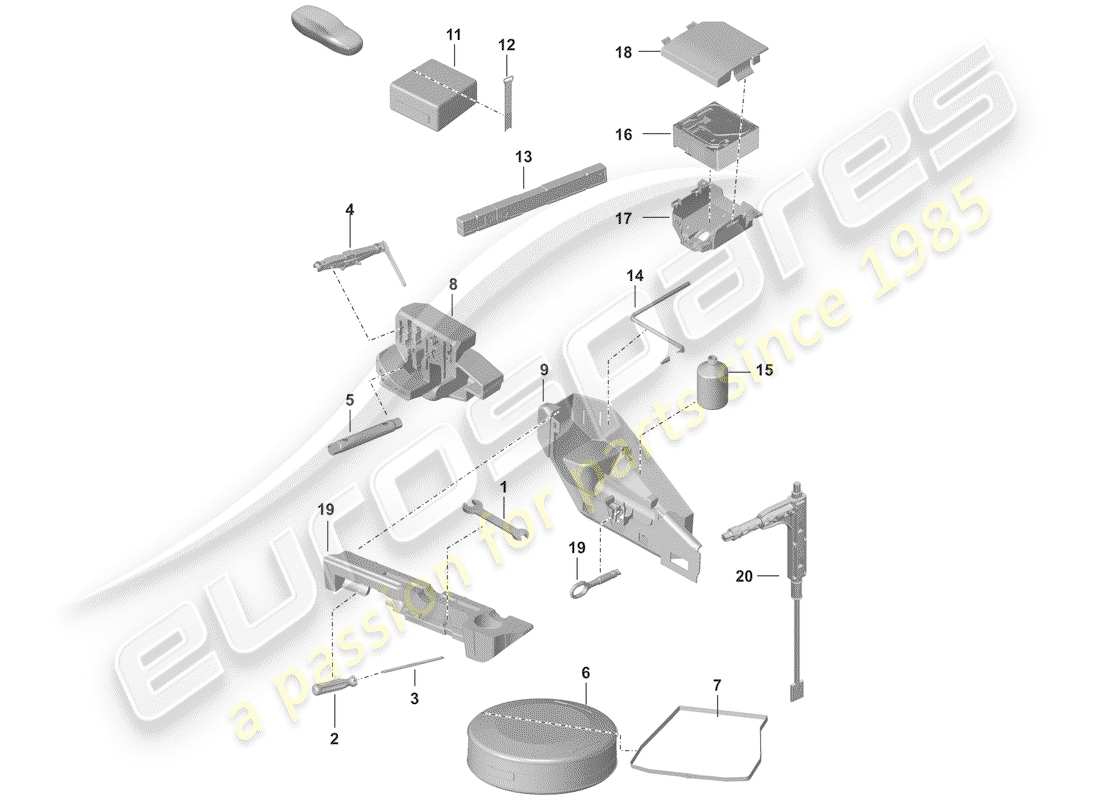 porsche 2020 (992-1) tool jack warning triangle first-aid bag breakdown set with compressor parts diagram