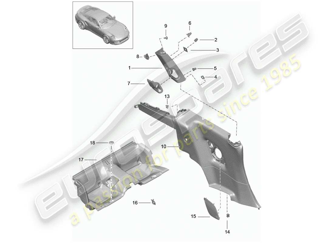porsche 2016 (991-1 turbo) side panel trim seat well b-pillar d >>- mj 2016 part diagram