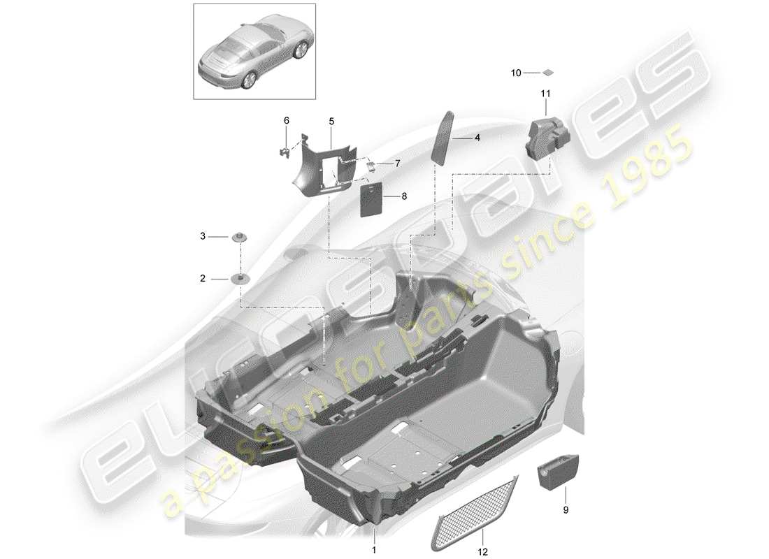porsche 991 (2013) floor cover parts diagram
