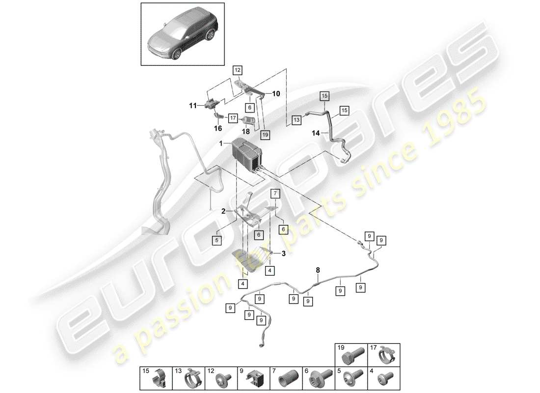 porsche 2018 (cayenne e3 9ya/9yb) activated charcoal container parts diagram